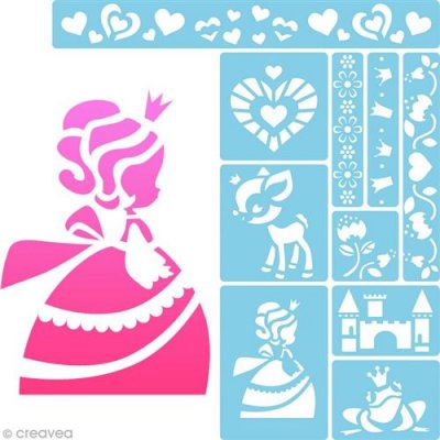 AVENUE MANDARINE Mini pochoir - Princesse - Assortiment de 10 pochoirs