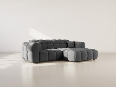 BEST MOBILIER Mini Ray - Canap&eacute; d'angle droit 4 places en tissu textur&eacute; - Gris Anthracite