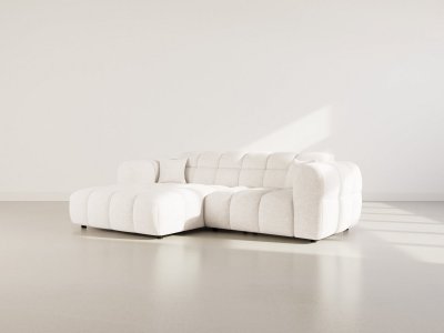 BEST MOBILIER Mini Ray - Canap&eacute; d'angle gauche 4 places en tissu textur&eacute; - Beige