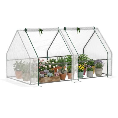 OUTSUNNY Mini serre de jardin serre &agrave; tomates fen&ecirc;tres avec zip enroulables