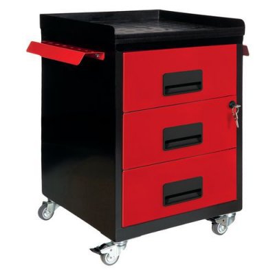 PIERRE HENRY Mini servante sur roulettes 3 tiroirs m&eacute;tal noir et rouge folia h 57