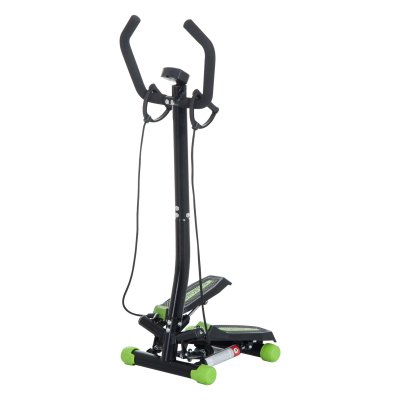 HOMCOM Mini stepper avec guidon, extenseurs, &eacute;cran LCD multifonction et tapis antid&eacute;rapant noir et vert