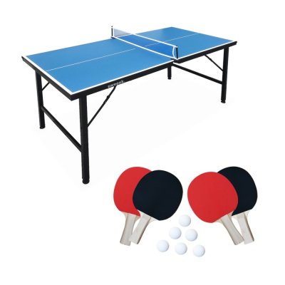 SWEEEK Mini Table De Ping Pong 150x75cm - Table Pliable Indoor Bleue. Avec 4 Raquettes Et 6 Balles. Valise