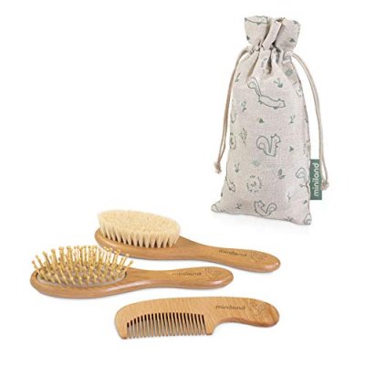 MINILAND  set brosse &agrave; cheveux &eacute;cureuil bois brun 4-pi&egrave;ces