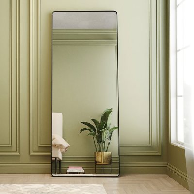 KARE Miroir bords arrondis en m&eacute;tal noir 200x80