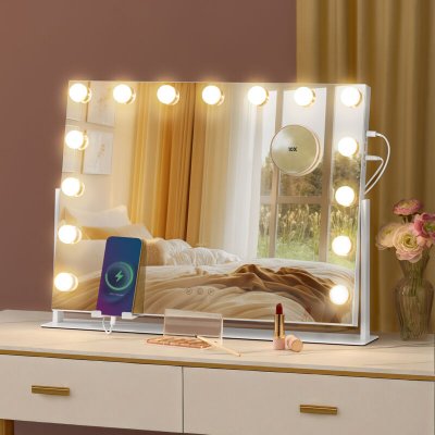 SONGMICS Miroir de maquillage avec lumi&egrave;res contr&ocirc;le tactile blanc mat