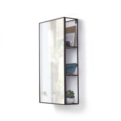 UMBRA Miroir et &eacute;tag&egrave;re de rangement en m&eacute;tal 30 x 61cm  Noir