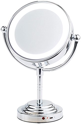 SICHLER Miroir grossissant 5x &agrave; &eacute;clairage LED avec enceinte bluetooth - &Oslash; 112 mm