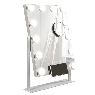 HOMCOM Miroir Hollywood LED 12 ampoules luminosit&eacute; r&eacute;glable rotation &agrave; 360&deg;