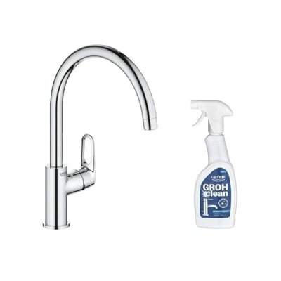 GROHE Mitigeur cuisine Start Flow Bec haut Chrom&eacute; + nettoyant robinetterie GrohClean