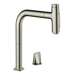 HANSGROHE Mitigeur de cuisine 2 trous 200, avec douchette extractible 2 jets, sBox aspect acier inox 