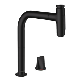 HANSGROHE Mitigeur de cuisine 2 trous 200, avec douchette extractible 2 jets, sBox noir mat 