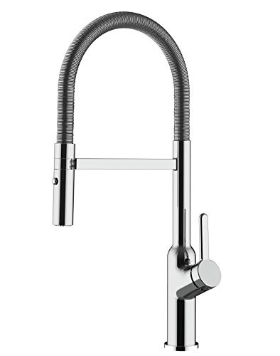 VIZIO Mitigeur de cuisine chrom&eacute; robinet bec chrom&eacute; orientable et douchette 2 jets d&eacute;tachable 