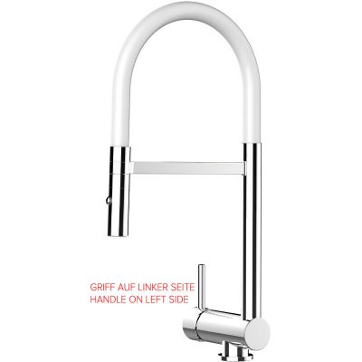 VIZIO Mitigeur evier robinet cuisine bec pivotant 360&deg; et rabattable &agrave; 6 cm avec douchette 2 jets - BLANC