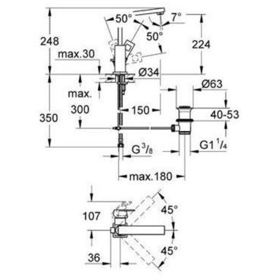 GROHE Mitigeur lavabo EUROCUBE bec haut - Chrom&eacute;