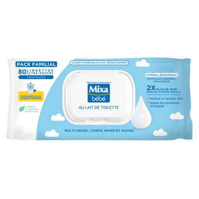 MIXA  Lingettes B&eacute;b&eacute; au Lait de Toilette x80 