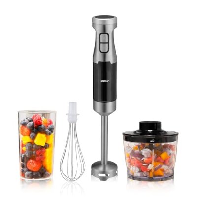 ALPINA Mixeur plongeant Inox avec hachoir 1000W 2 Vitesses + Turbo Fouet 