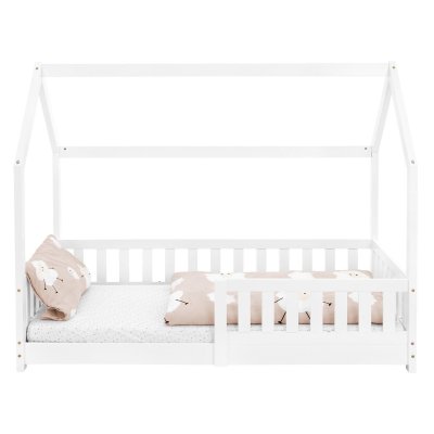 ML-Design Lit d'Enfant en Bois de Pin Massif Blanc 160x80 cm, Protection Contre les