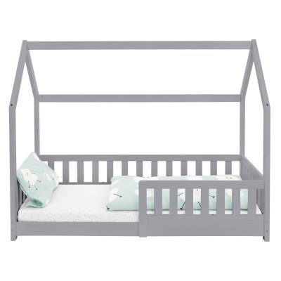 ML DESIGN ML-Design Lit d'Enfant en Bois de Pin Massif Gris Clair, 160x80 cm, Protection Contre les