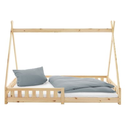 ML DESIGN ML-Design Lit d'Enfants Tipi 90x200 cm Naturel avec Protection Antichutes et Sommier &agrave;