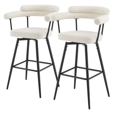 ML-Design Lot de 2 Tabourets de Bar Pivotants, Beige en Tissu Teddy, Hauteur 76 cm