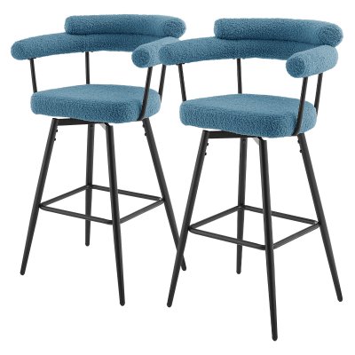 ML-Design Lot de 2 Tabourets de Bar Pivotants, Bleu en Tissu Teddy, Hauteur 76 cm