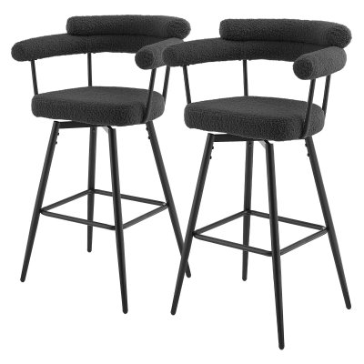 ML-Design Lot de 2 Tabourets de Bar Pivotants, Gris Fonc&eacute; en Tissu Teddy, Hauteur 76 cm,
