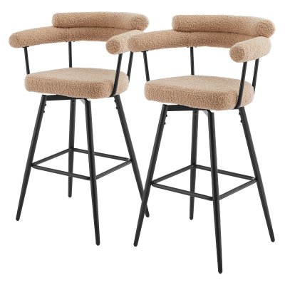 ML-Design Lot de 2 Tabourets de Bar Pivotants, Marron en Tissu Teddy, Hauteur 76 cm,