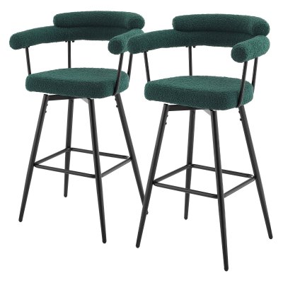 ML-Design Lot de 2 Tabourets de Bar Pivotants, Vert Fonc&eacute; en Tissu Teddy, Hauteur 76 cm,