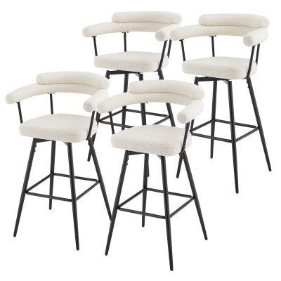 ML-Design Lot de 4 Tabourets de Bar Pivotants, Beige en Tissu Teddy, Hauteur 76 cm