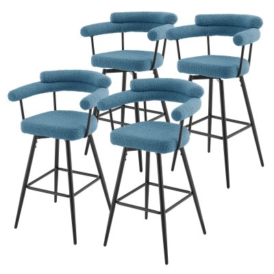 ML-Design Lot de 4 Tabourets de Bar Pivotants, Bleu en Tissu Teddy, Hauteur 76 cm