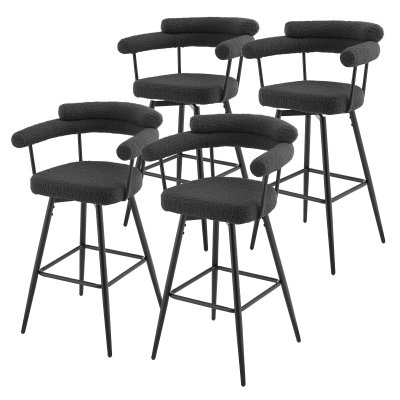 ML-Design Lot de 4 Tabourets de Bar Pivotants, Gris Fonc&eacute; en Tissu Teddy, Hauteur 76 cm,
