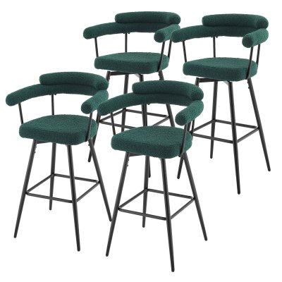 ML-Design Lot de 4 Tabourets de Bar Pivotants, Vert Fonc&eacute; en Tissu Teddy, Hauteur 76 cm,