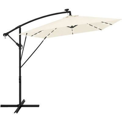 ML DESIGN ML-Design Parasol D&eacute;port&eacute; avec LED Solaire &Oslash; 330 cm Beige en Aluminium &agrave; Manivelle,