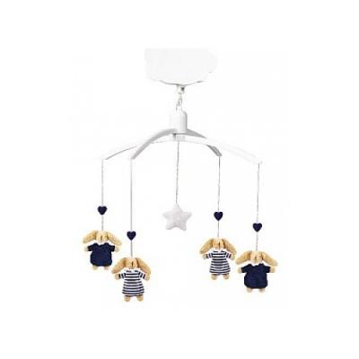 TROUSSELIER Mobile musical lapin nid d'ange bleu marine et mariniere VM1148 96