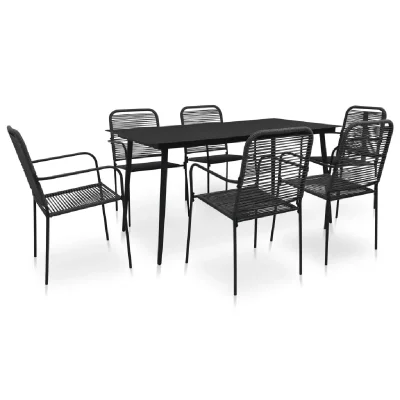VIDAXL Mobilier &agrave; d&icirc;ner d'ext&eacute;rieur 7 pcs Corde en coton et acier Noir