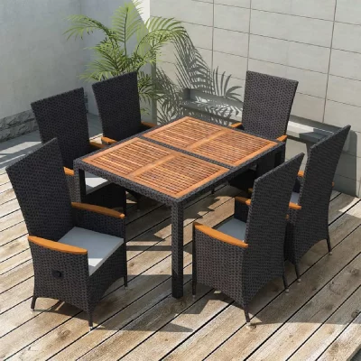 VIDAXL Mobilier &agrave; d&icirc;ner d'ext&eacute;rieur 7pcs R&eacute;sine tress&eacute;e et acacia Noir  n/a