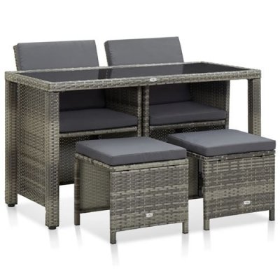 VIDAXL Mobilier &agrave; d&icirc;ner de jardin 5pcs et coussins R&eacute;sine tress&eacute;e Gris  - Grey