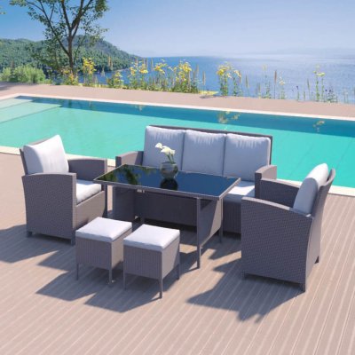 CONCEPT USINE Modena gris - Salon de jardin 6 pi&egrave;ces - R&eacute;sine tress&eacute;e 