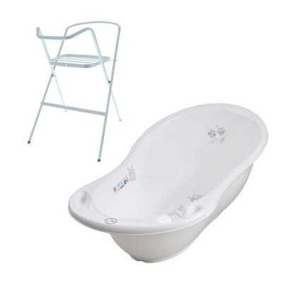 GENERIQUE MonMobilierDesign Baignoire b&eacute;b&eacute; thermom&egrave;tre Blanc Owls 86 cm + Pied