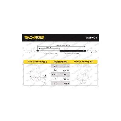 MONROE  V&eacute;rin de coffre HYUNDAI ML6406 81770A6200,81780A6200