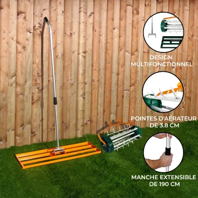 MONSTERSHOP  Scarificateur et Niveleur de Pelouse 100 cm Orange