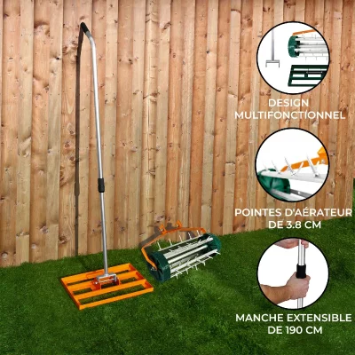 MONSTERSHOP  Scarificateur et Niveleur de Pelouse 50 cm Orange