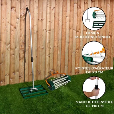 MONSTERSHOP  Scarificateur et Niveleur de Pelouse 50 cm Vert