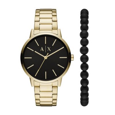ARMANI EXCHANGE Montre  &agrave; trois aiguilles en acier inoxydable, dor&eacute;e, pour homme, AX7119