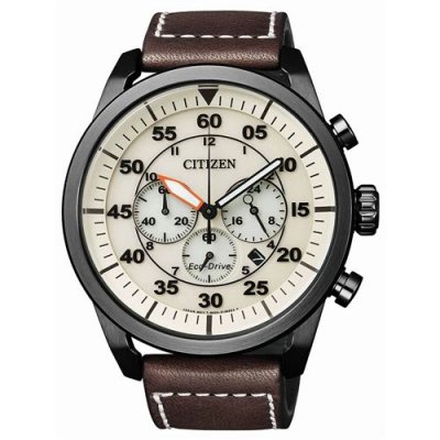 CITIZEN Montre  Aviator Chrono CA4215-04W Eco-Drive - Marron et Beige