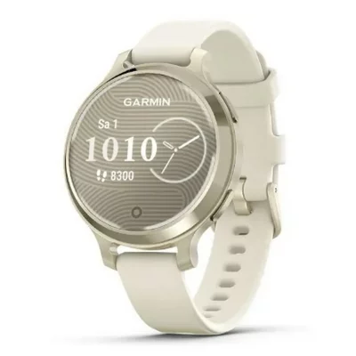 GARMIN Montre connect&eacute; Femme  Lily 2 Active, Lunar Gold, Silicone blanc