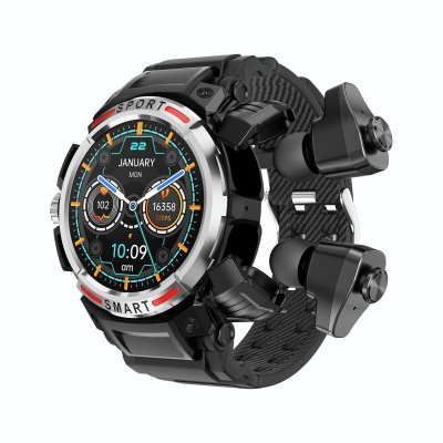 YONIS Montre connect&eacute;e 2-en-1 avec &eacute;couteurs bluetooth 5.2 &eacute;cran tft suivi sant&eacute; argent  