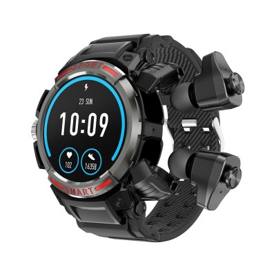 YONIS Montre connect&eacute;e 2-en-1 avec &eacute;couteurs bluetooth 5.2 &eacute;cran tft suivi sant&eacute; gris  