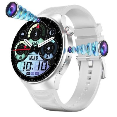 YONIS Montre connect&eacute;e 4G AMOLED Double Cam&eacute;ra IP67 Argent